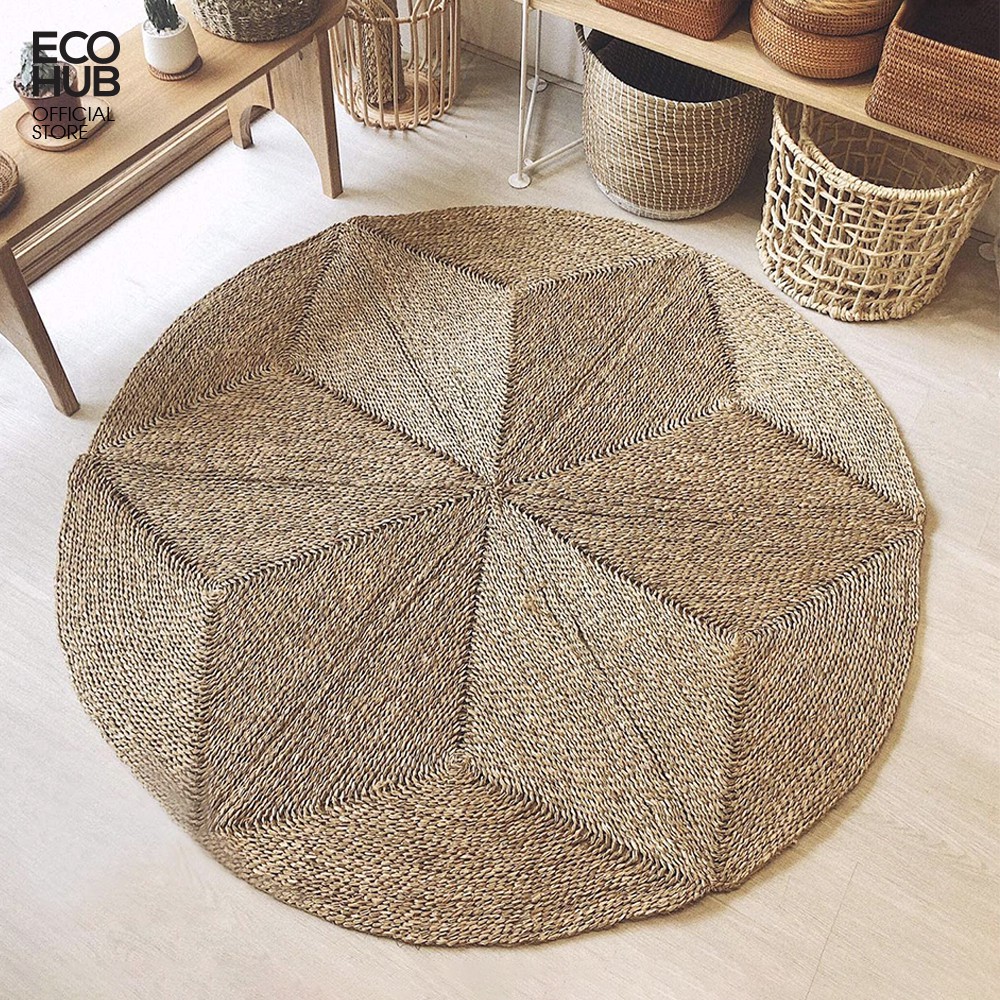 Thảm cói trải sàn phòng khách, phòng ngủ hình sao gấp gọn 120/150/180cm ECOHUB | E00143 (Natural Rugs)