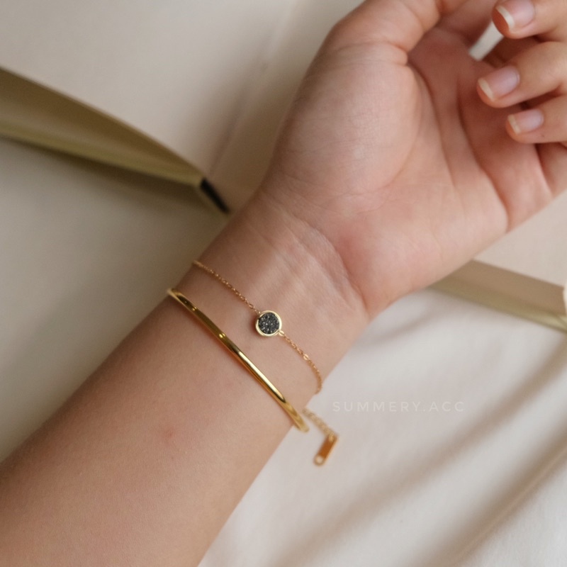 Vòng tay kép titan SUMMERY x ZUBE cuff mặt đá nhỏ lắc tay titan không gỉ mạ vàng 18k