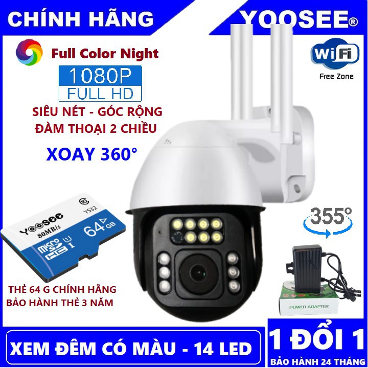 Camera Ip Yoosee Ngoài Trời Xoay 360° 14 Led FULLHD Xem Đêm Có Màu - Thẻ nhớ Yoosee Chính Hãng