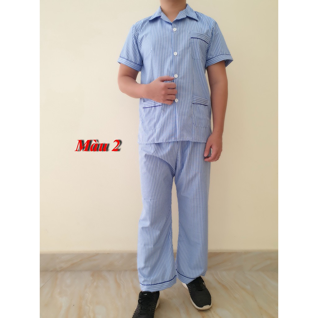 [Siêu đẹp] Bộ Pijama Bộ kẻ ông già cộc