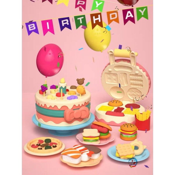 Đồ chơi bánh sinh nhật, tự làm bánh sinh nhật bằng đất nặn 30 chi tiết