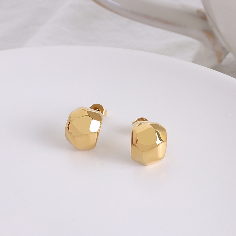 Bông tai bằng thép titan mạ vàng 18K thiết kế kiểu hình học sáng tạo phong cách Pháp