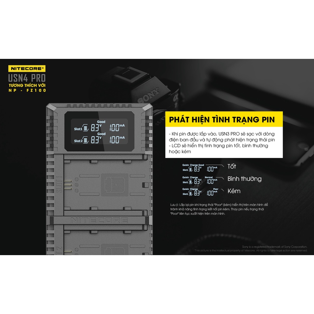 Sạc pin – USN4 Pro – Nitecore – Bộ sạc USB đôi chuyên dụng cho pin Sony NP-FZ100