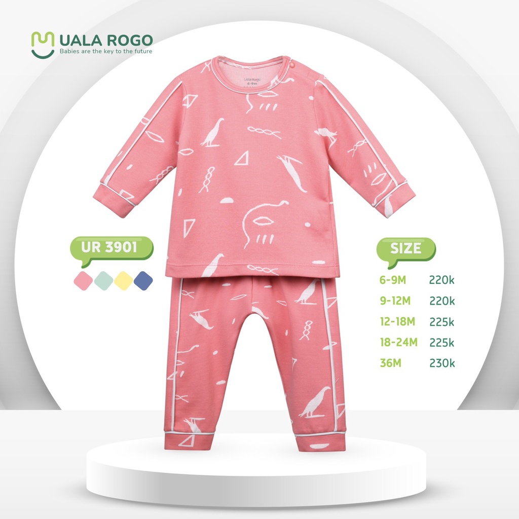 Bộ thu đông cho bé Uala rogo 6 tháng -3 tuổi cotton giữ ấm cổ tròn họa tiết dễ thương UR3901