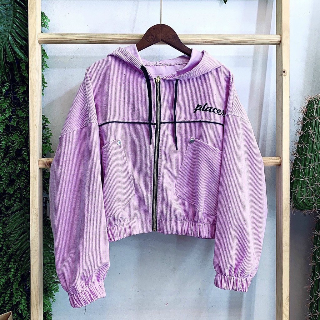 Áo Khoác Nhung Kiểu Cánh Dơi Lửng Tăm Thêu Logo Placere Siêu Xinh - Shop3nunisex