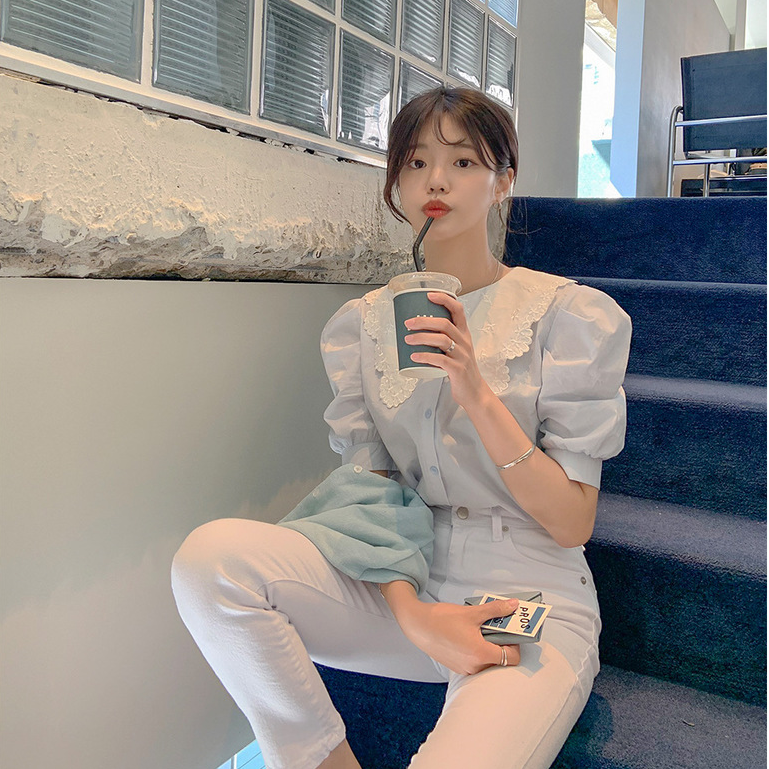 Áo Sơ Mi Ngắn Tay Thêu Họa Tiết Vintage Cho Nữ