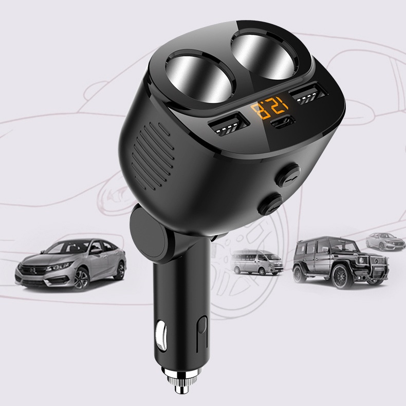 Bộ chia tẩu trên ô tô RUNDONG ra 3 cổng | USB sạc nhanh QC 3.0, USB 2.4A và cổng type C [Tặng cầu chì thay thế]