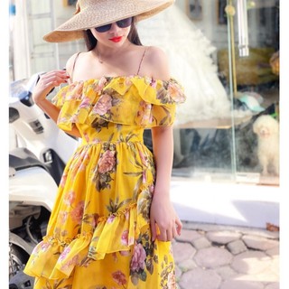 Đầm maxi hoa đi biển 2020_ đầm maxi trễ vai
