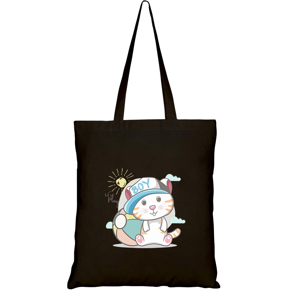Túi vải tote canvas HTFashion in hình cute baby cat boy seamless pattern illustration card HT224