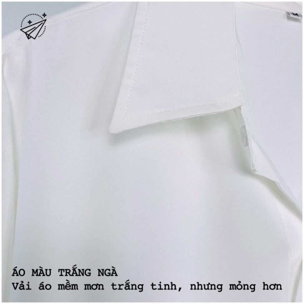 Áo Sơ Mi Nữ Form Rộng TRƠN Basic Unisex Dài Tay Trắng và Đen chất Cotton lụa Hàn mịn mát, áo sơ mi nữ Bigsize suông SM1