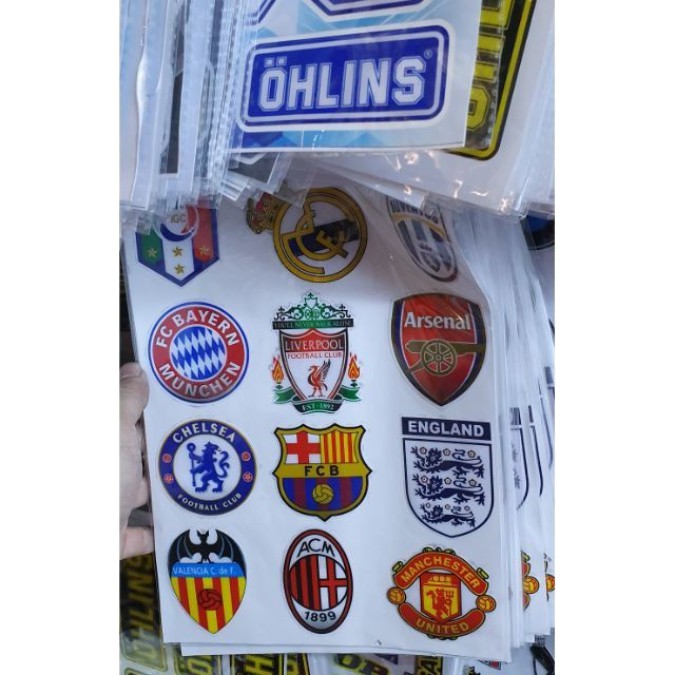 Nguyên Tấm Tem nổi giá sỉ dán xe máy nhiều logo clb bóng đá nổi tiếng Mu liverpool chelsea bayern real