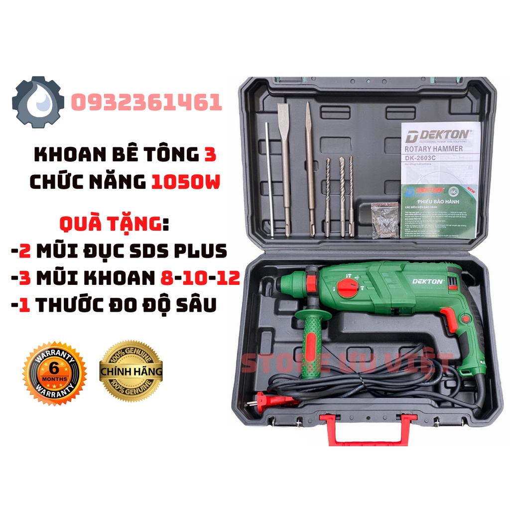Máy khoan đục bê tông 3 chức năng Dekton 1050W  Model: DK 2603C GIÁ TỐT