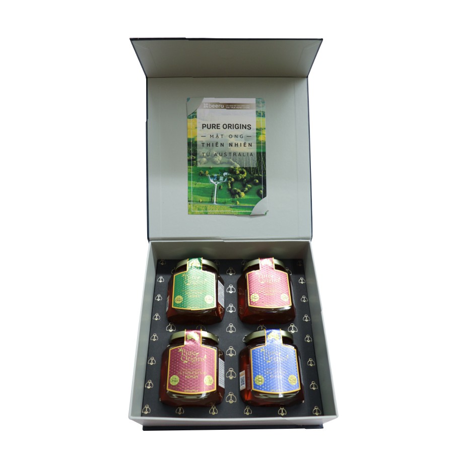 Hộp Quà bốn Mật ong Úc (2Leather &amp; Maca &amp; Wild) Beera quà tặng sức khỏe gia đình (4 hũ x250g)