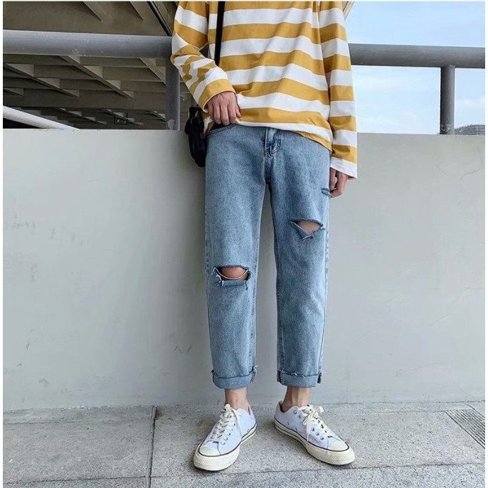 Quần jeans nam baggy ống rộng phong cách Hàn Quốc - Kiểu quần bò nam nữ form rộng unisex(Mq01)