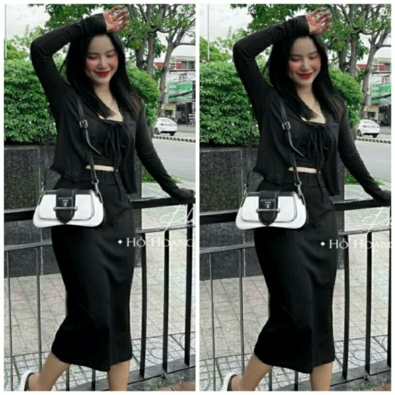 Set 3 Món Chân Váy Mix Sét Áo Cardigan Kèm Á Quây 💖GIẢM 10K CHO ĐƠN 99K💖 Áo quay mix chân váy dáng dài