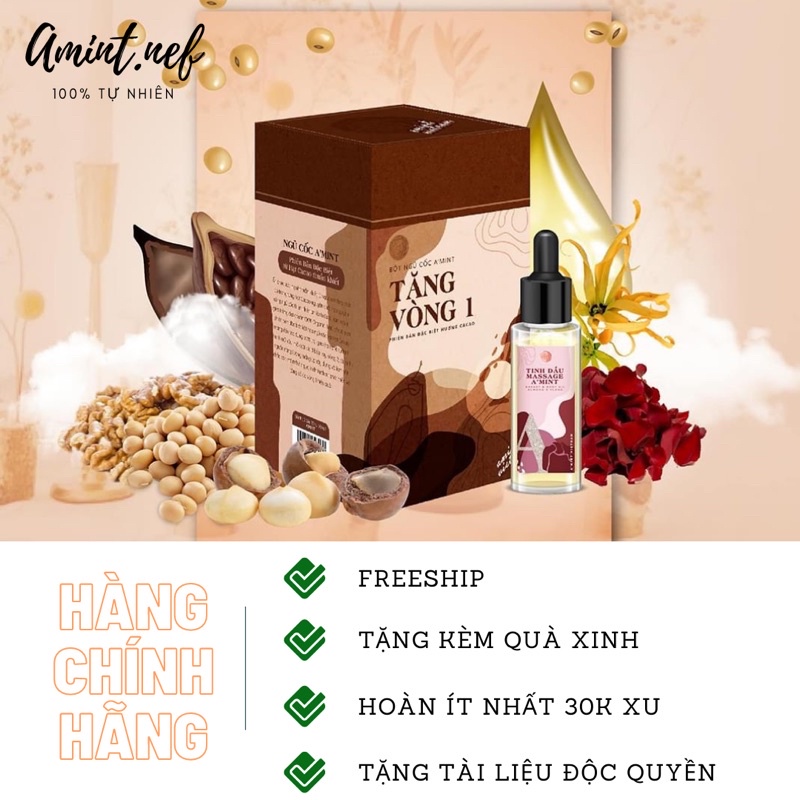 combo A'mint tăng size vòng 1 nhanh (Freeship+kèm quà) Bột cacao và tinh dầu ấn huyệt Amint