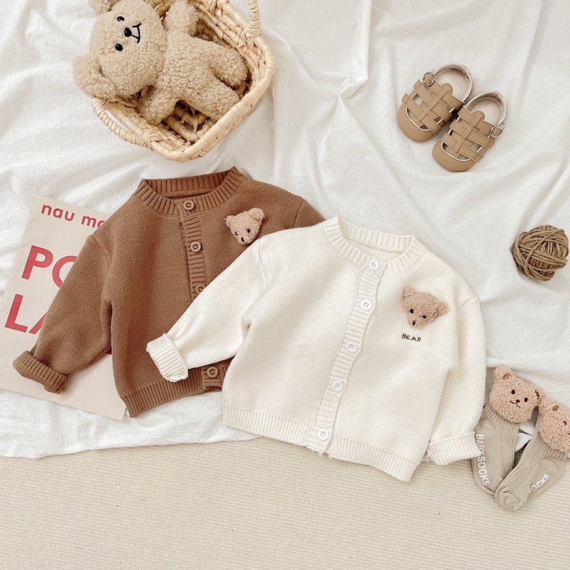 Áo cardigan len đính gấu siêu đáng yêu cho bé trai bé gái_Hàng QCCC