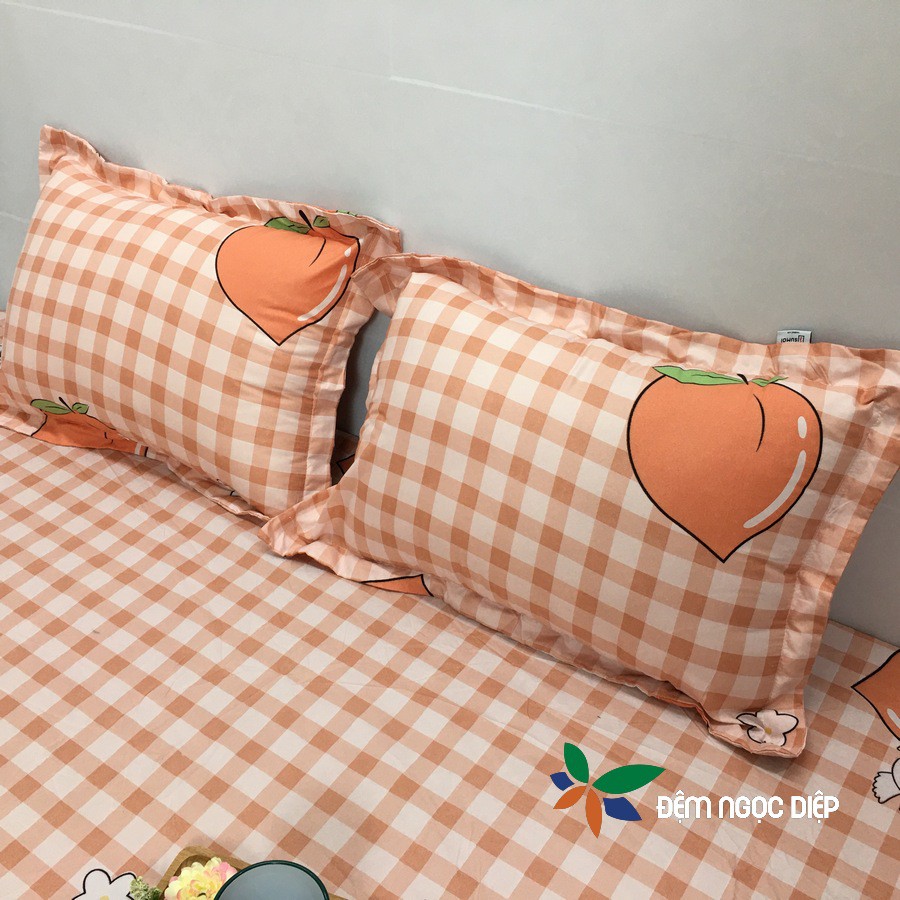 Drap giường vỏ gối SUMOI chất poly cotton bọc nệm m2 m6 m8 hoặc 2m2 mẫu quả đào hồng