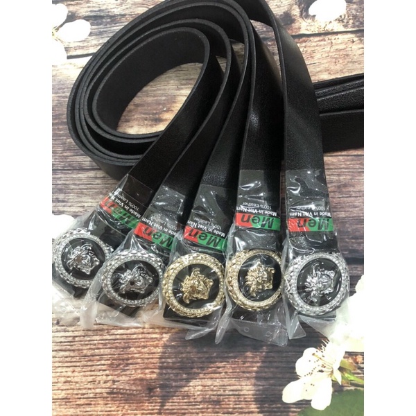 Dây lưng da bò mặt tròn viền đỏ D08.2 (Hàng Limited)