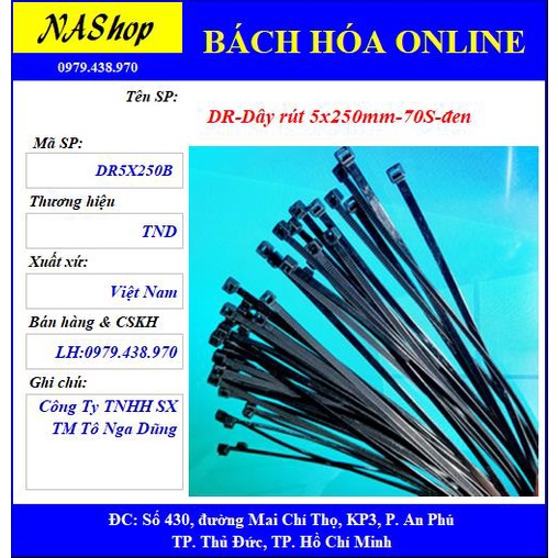 NaShop - Dây rút đen trắng 20cm,25cm,30cm,40cm,50cm tốt