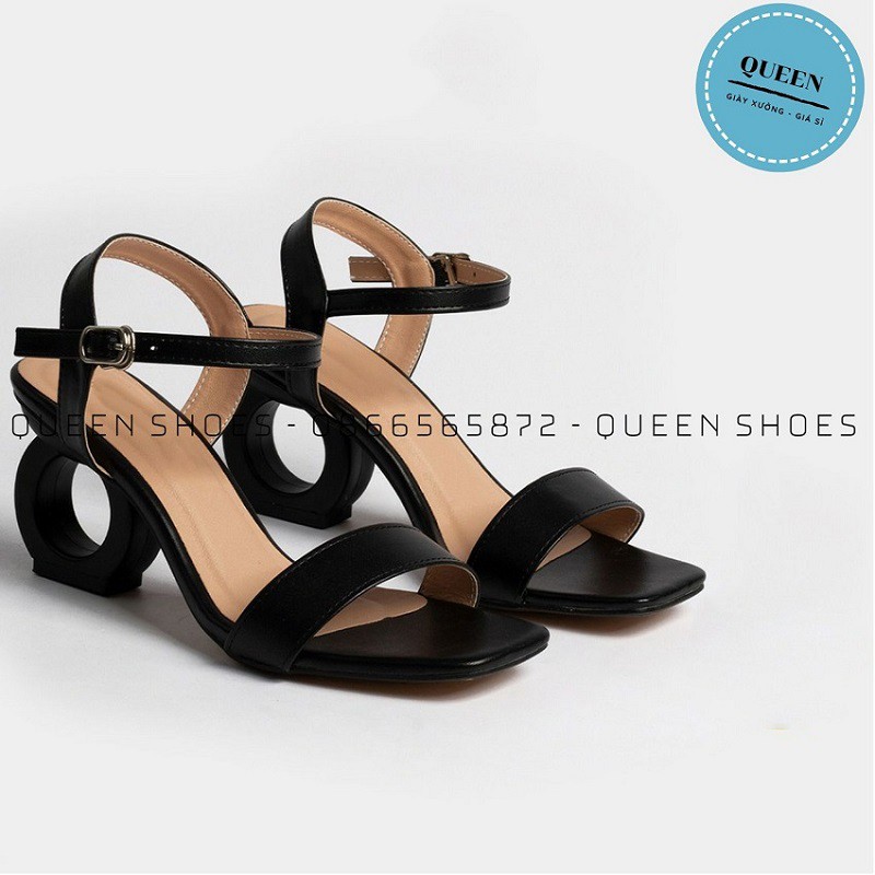 Giày sandal nữ cao gót 🌸FREESHIP🌸 guốc cao gót 7 phân mũi vuông đen trắng - CG37