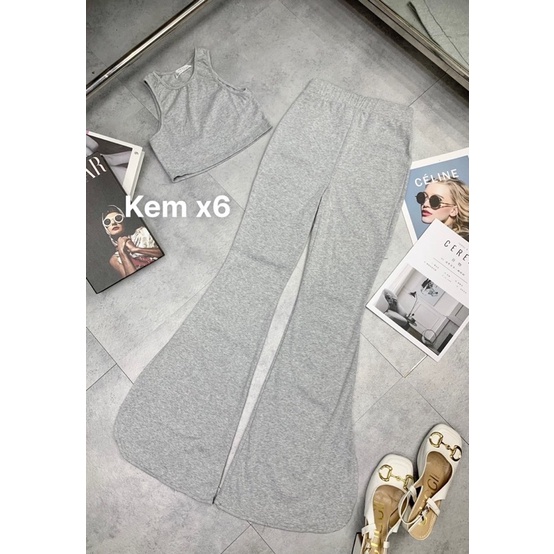 set quần loe áo ba lỗ chất cotton mềm mát thấm hút mồ hôi SET135