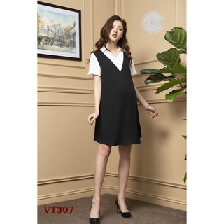 Váy bầu đen giả yếm phối áo trắng