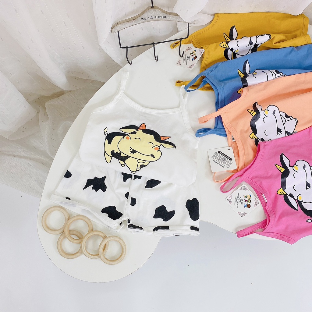 Bộ 2 dây cho bé gái chất cotton hình bò sữa siêu đáng yêu nhiều mà cho be 8-20kg mã QATE A048