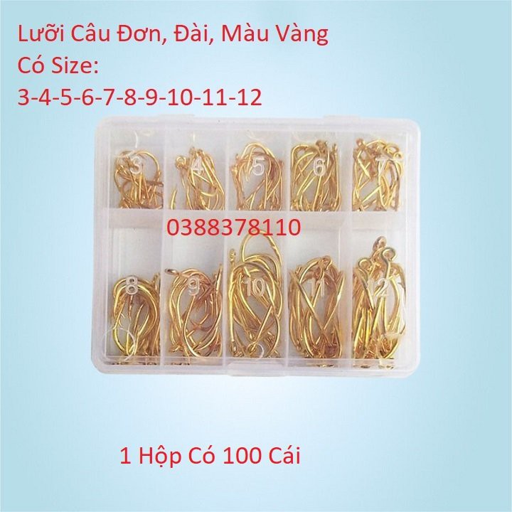 Lưỡi Câu Đơn, Lưỡi Hộp 100 Cái Màu Vàng, Lưỡi Câu Cá, Lưỡi Vàng, Lưỡi Câu Đài, Lưỡi Hộp Câu Đơn - LCĐ 1