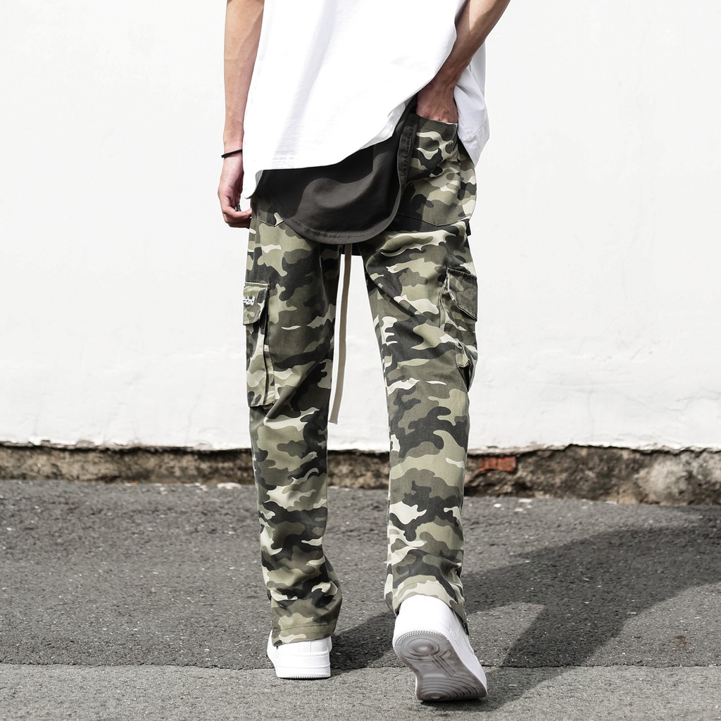 Quần Cargo 3Hundred Có Nút Bấm Túi Hộp Năng Động Chất Liệu Khaki Màu Xanh lá Camo
