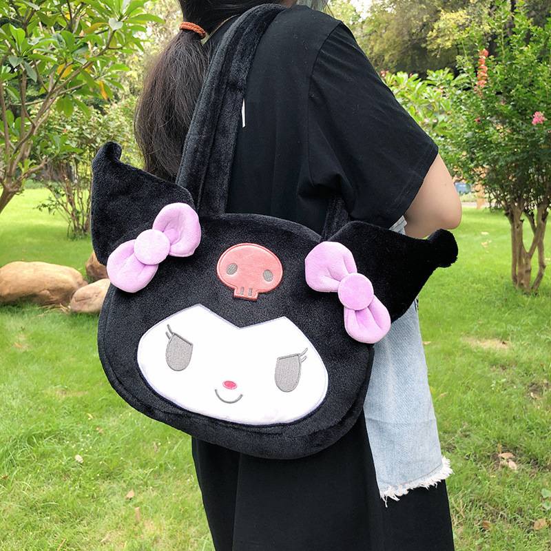 Túi đeo vai SANRIO họa tiết hoạt họa My Melody màu đen dễ thương sức chứa lớn cho nữ