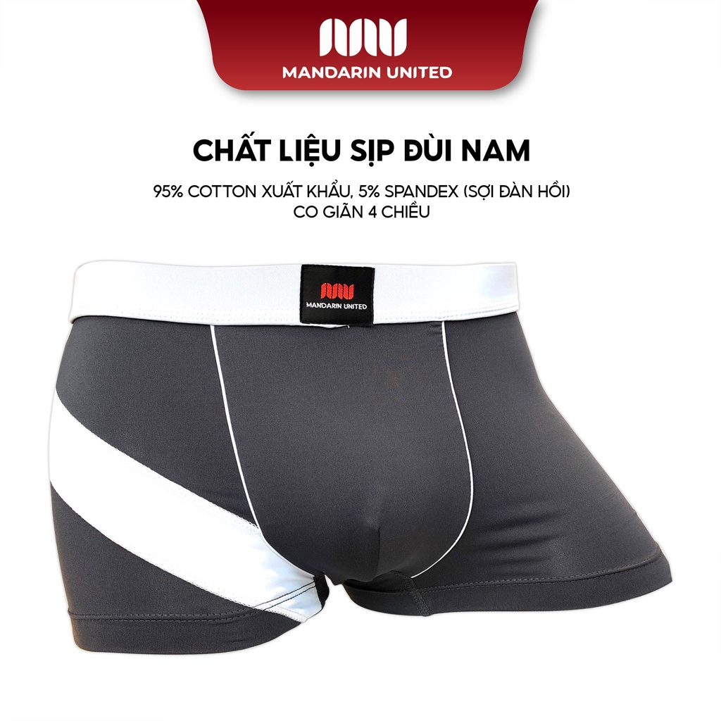 Combo 3 quần lót nam MANDARIN UNITED sịp đùi thun lạnh phối cạnh thấm hút - 02324