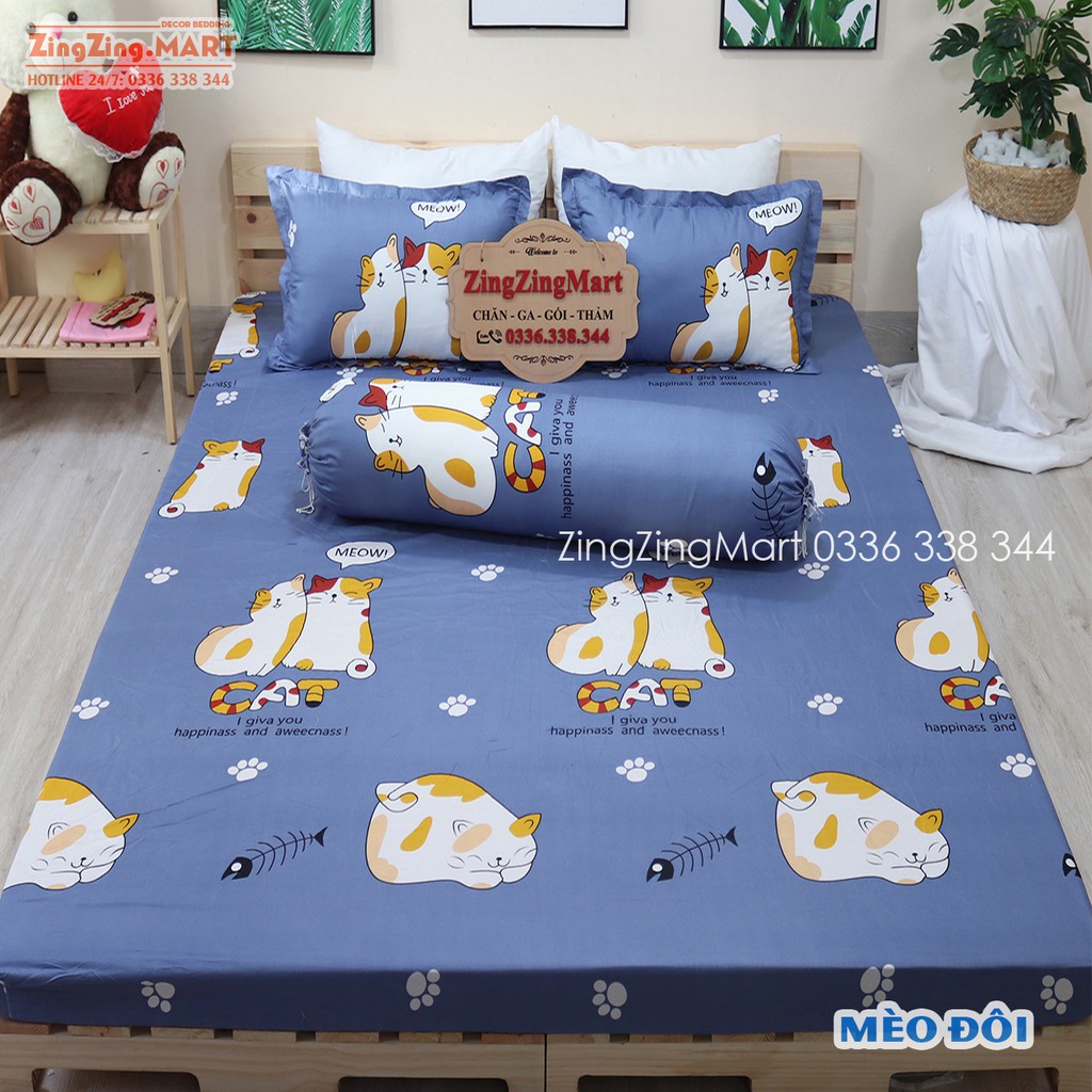 Bộ Ga Gối Poly Ga trải giường | Bộ Drap giường - Họa Tiết Bơ Hello - ZingZingMart