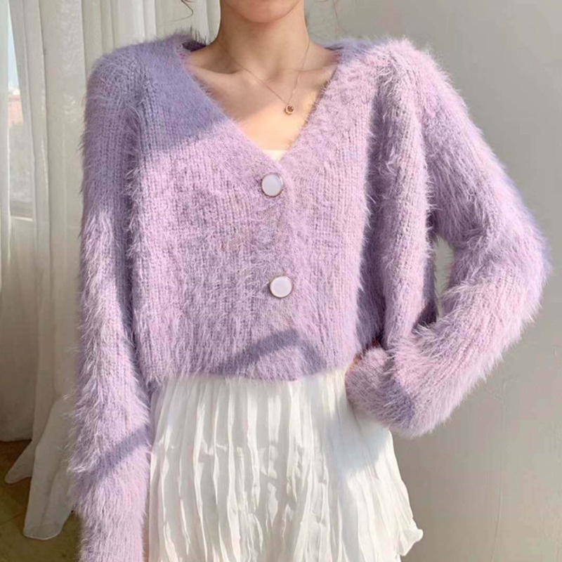 Áo Khoác Cardigan Màu Tím Thiết Kế Mới Thời Trang Mùa Thu Dành Cho Nữ