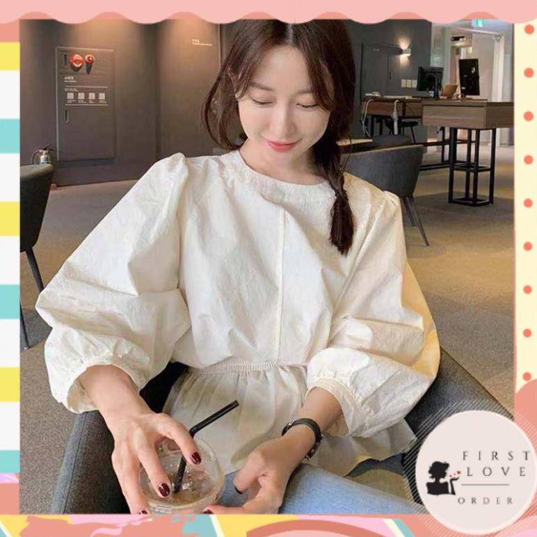 (firstlove ORDER) Áo sơ mi nữ dài tay thun bo eo xòe vạt tiểu thư Hàn Quốc nhẹ nhàng thanh lịch 01