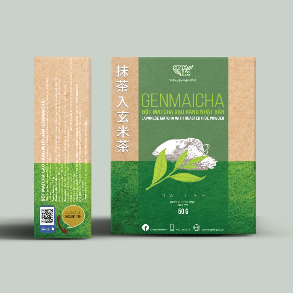 Hộp 50gr Bột Matcha Gạo Rang Genmaicha ONELIFE nguyên chất, giảm cân, không đường