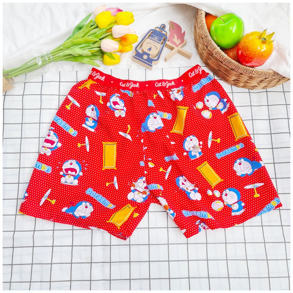 Quần đùi nam nữ vải kate mát mặc ngủ thoải mái thoáng mát doremon đô rê mon MOKISHOP