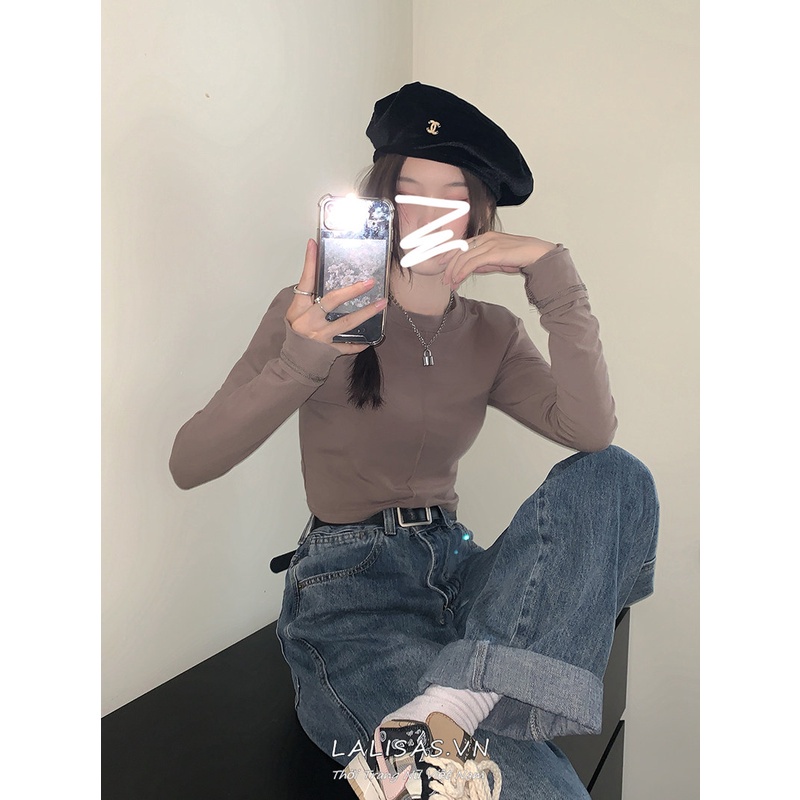 Áo Thun Tay Dài Cổ Tròn Form Ôm Dễ Phối Đồ Thời Trang Hàn Quốc