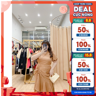 [ Oanh Nguyễn BIGSIZE] Đầm rút đùi Bigsize đuôi cá vải lụa mango 60-80kg