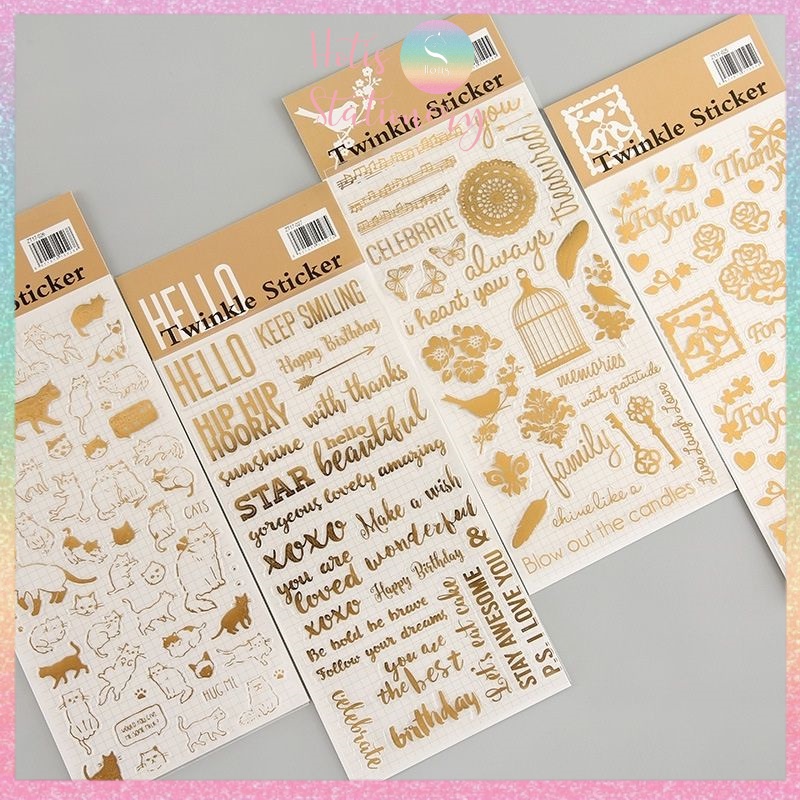 Twinkle sticker vintage, nhãn dán ánh vàng lấp lánh, phong cách cổ điển