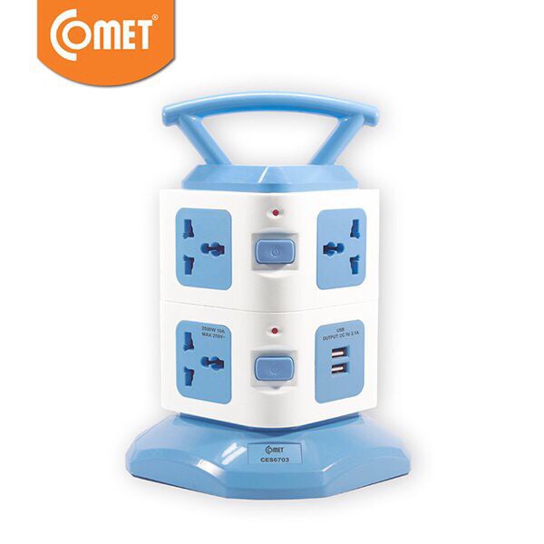 Ổ Cắm Điện đa năng COMET 2500W❤️FREESHIP❤️Dây Nối Dài 3m7 Lỗ Cấm 3 Chấu 2 Cổng Sạc USB CES6703