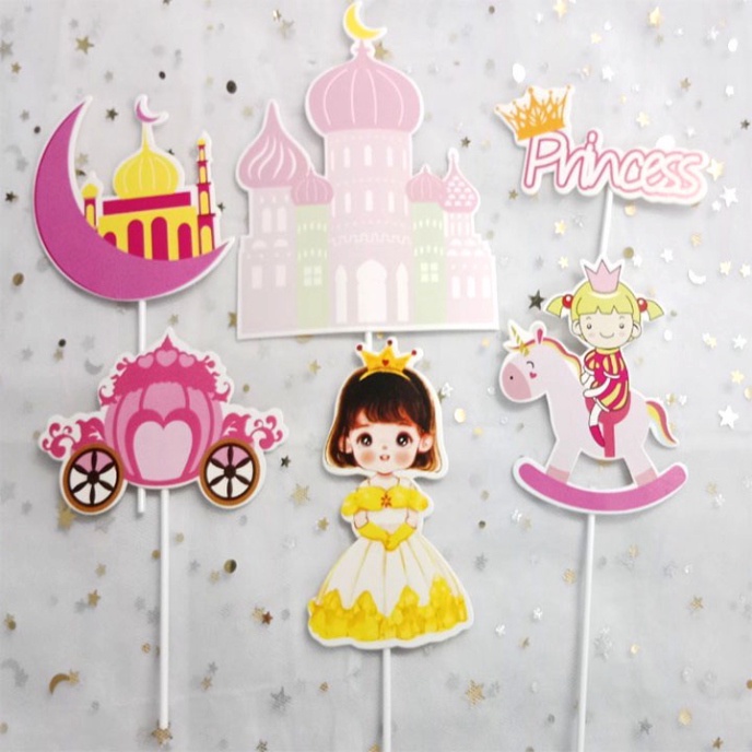 đồ trang trí sinh nhật [FREESHIP❤️] set cắm hoàng tử công chúa lâu đài