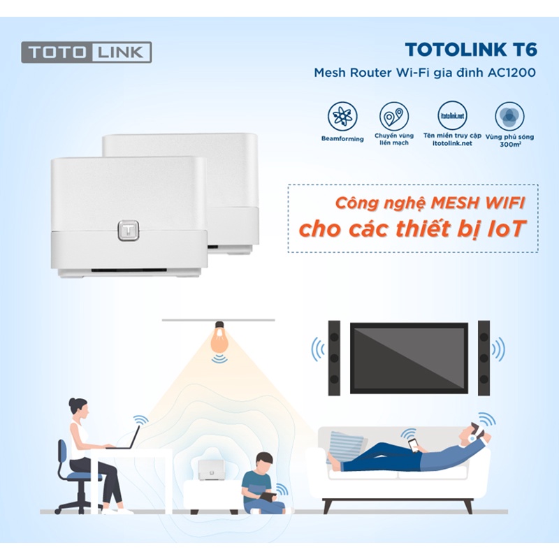 Bộ phát Wifi Mesh Totolink T6 cục phát 2-Pack AC1200Mbps - Chính hãng BH24TH