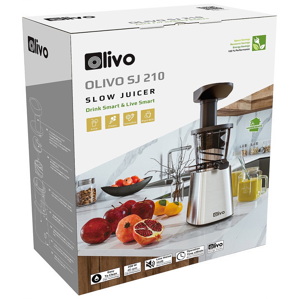 Máy Ép Chậm OLIVO SJ210, Ép Kiệt Bã Trái Cây Hoa Quả Rau Củ Đa Năng, Bảo Hành Chính Hãng 2 Năm