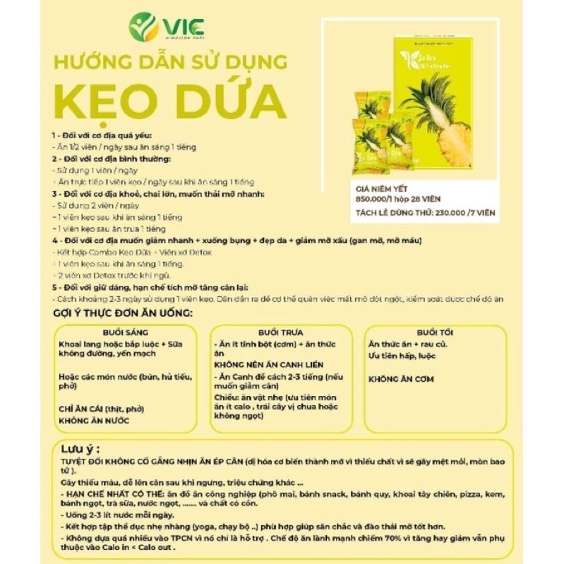 Kẹo dứa giảm mỡ Vic nhanh chóng, hiệu quả, an toàn