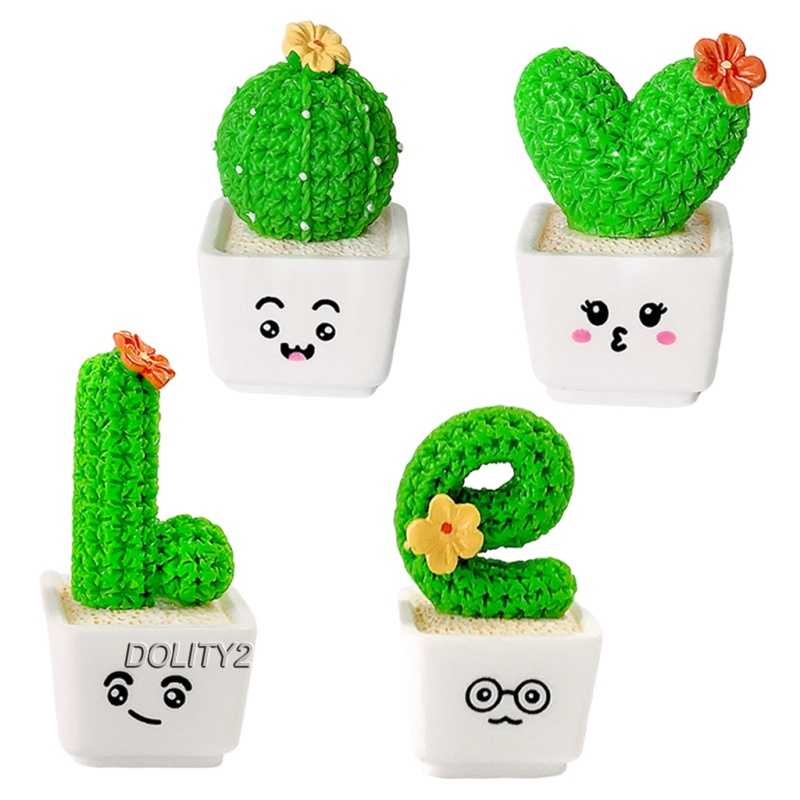 4Pieces Cactus Plants in White Pot Faux Succulents Desktop Decor Toy