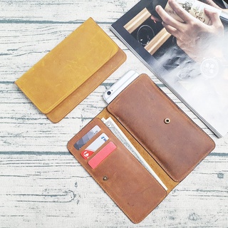 [Da thật] Ví dài cầm tay nam nữ da bò sáp WL106 (Vàng bò/ Nâu sáp) - 100% da bò thật, BH 3 năm