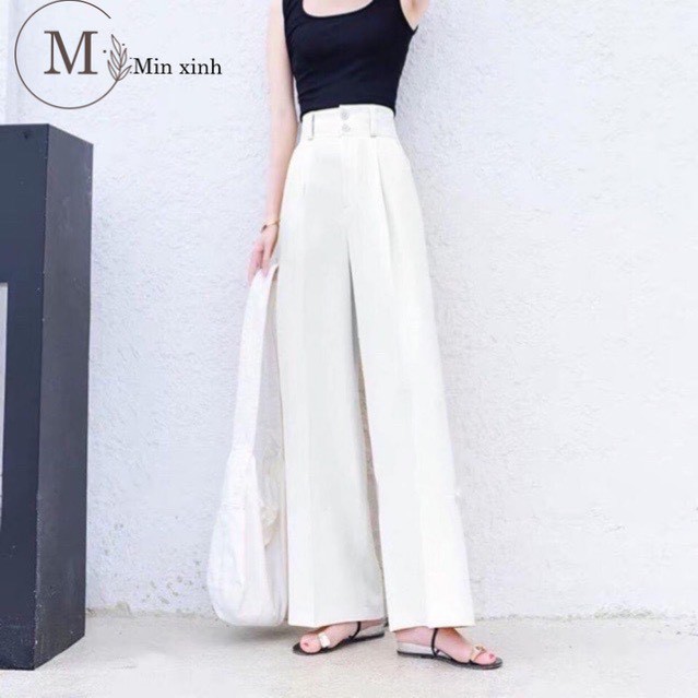 Quần culottes ống rộng lưng cao xuông dài 2 màu đen trắng | BigBuy360 - bigbuy360.vn