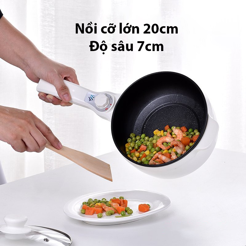 Nồi Lẩu Điện Mini, Hấp 2 tầng - Nồi điện đa năng chống dính - Tặng kèm giá hấp đa năng - Shanghou