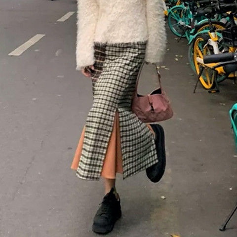 IMAODOU Chân váy đuôi cá dáng chữ A lưng cao thiết kế xẻ tà phong cách retro mới mùa thu đông dành cho nữ 2022